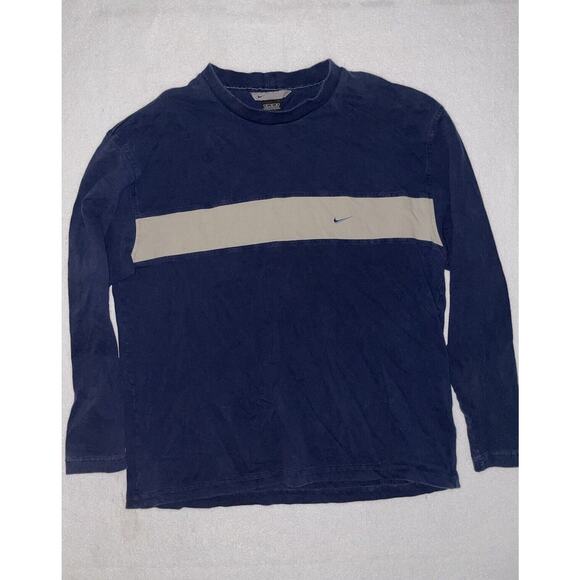 Y2K Nike Embroidered Swoosh Long Sleeve‎ Crewneck Shirt Mens XL Silver Tag VTG - Picture 1 of 5